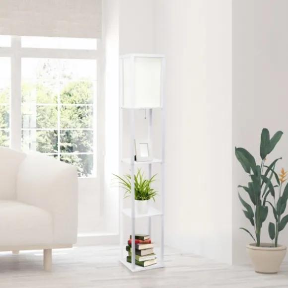 Kirkland's Home Floor Lamps-Wooden Column Shelf Floor Lamp