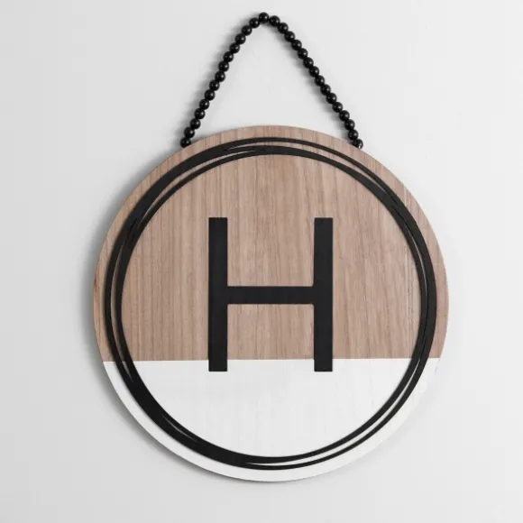 Kirkland's Home Monogram Wall Decor-Wooden Neutral Beaded Monogram H Plaque
