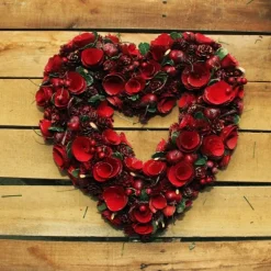 Kirkland's Home Wreaths-Wooden Roses And Cherries Valentine Heart Wreath