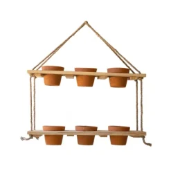 Kirkland's Home Shelves-Wooden 2-Tier Hanging Shelf With Clay Pots