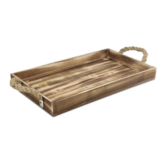 Kirkland's Home Decorative Trays-Wooden Tray With Rope Handles