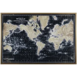 Kirkland's Home Framed Art-World Map On Black Framed Art Print