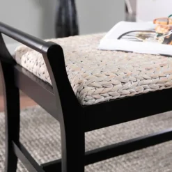 Kirkland's Home Benches & Ottomans-Woven Hyacinth And Black Wood Bench