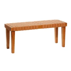 Kirkland's Home Benches & Ottomans-Woven Leather Textured Wood Bench