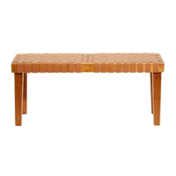 Kirkland's Home Benches & Ottomans-Woven Leather Textured Wood Bench
