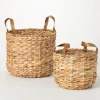Kirkland's Home Baskets & Boxes-Woven Rat And Faux Leather Baskets, Set Of 2