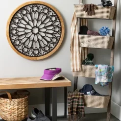 Kirkland's Home Baskets & Boxes-Woven Rat And Faux Leather Baskets, Set Of 2