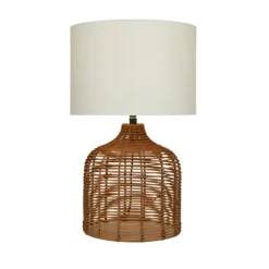 Kirkland's Home Table Lamps-Woven Rattan Base Ivory Shade Table Lamp