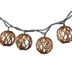 Kirkland's Home Outdoor Lighting-Woven Rattan Bulb Outdoor String Lights
