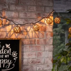 Kirkland's Home Outdoor Lighting-Woven Rattan Bulb Outdoor String Lights