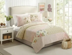 Kirkland's Home Quilts-Yellow And Pink Patchwork Blooms King Quilt