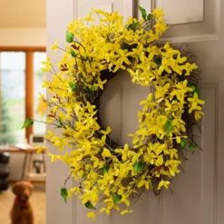 Kirkland's Home Wreaths-Yellow Blooming Forsythia Twig Wreath